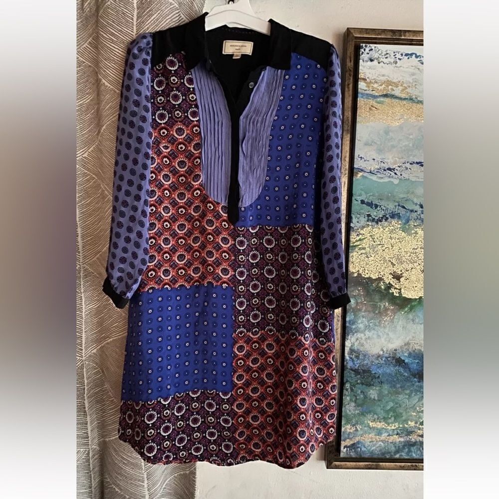 Moulinette Soeurs Vetement Mini Dress Sz XS Multicolored 100% Silk Lined Button